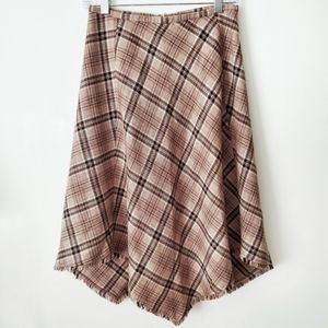 SIDE REAL Wool Asymmetric Skirt Plaid Brown Size 8